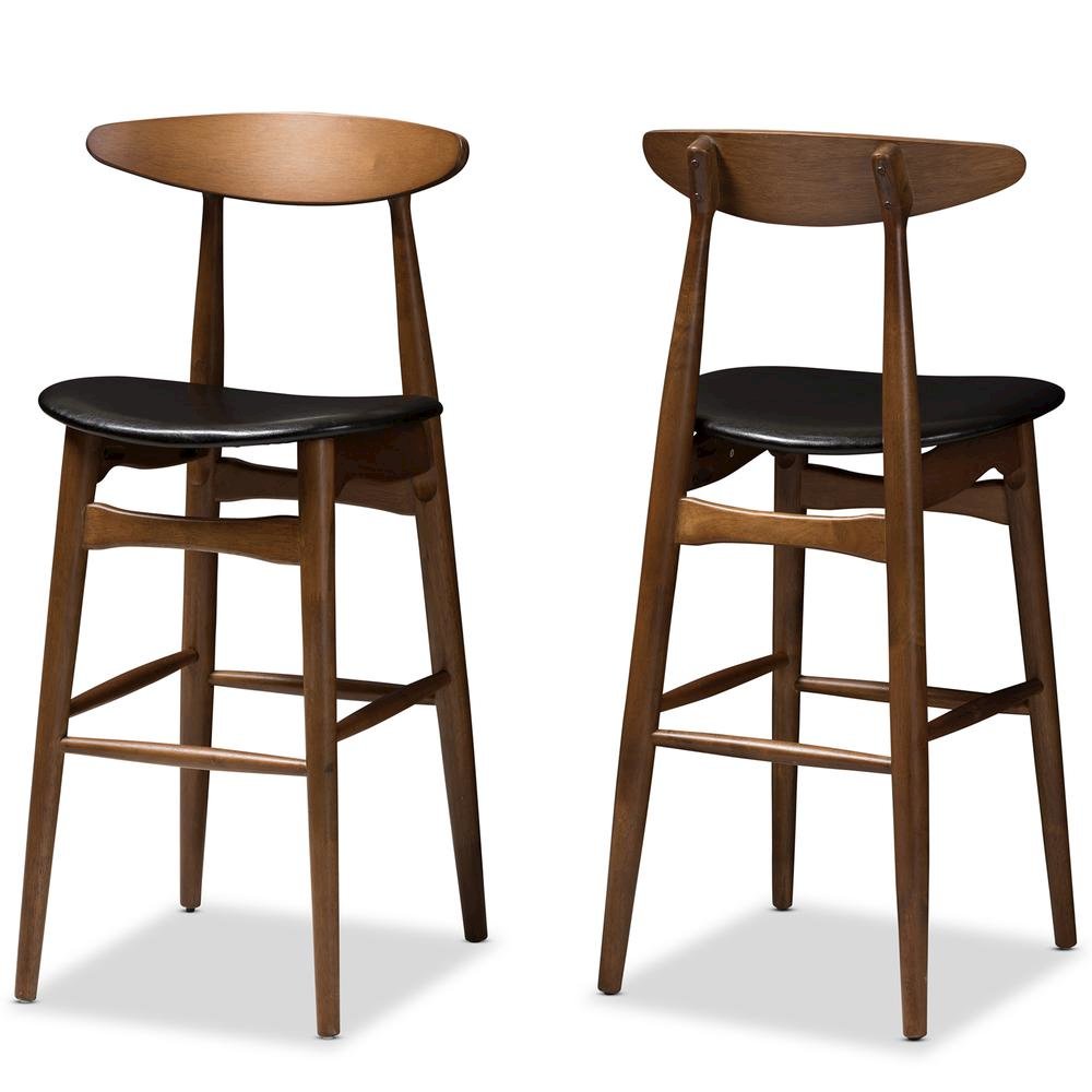 Leather Upholstered Walnut Finished Bar Stool (Set of 2)