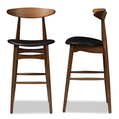 Leather Upholstered Walnut Finished Bar Stool (Set of 2)
