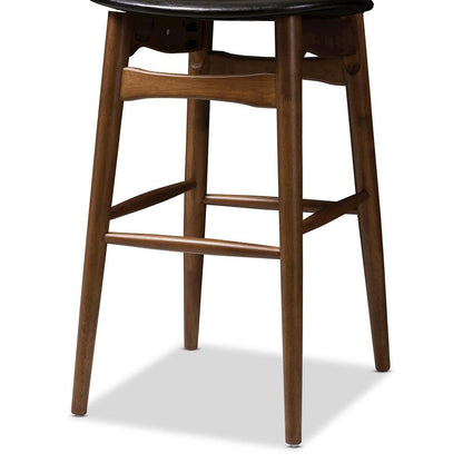 Leather Upholstered Walnut Finished Bar Stool (Set of 2)