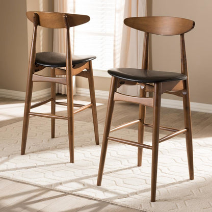 Leather Upholstered Walnut Finished Bar Stool (Set of 2)