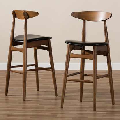 Leather Upholstered Walnut Finished Bar Stool (Set of 2)
