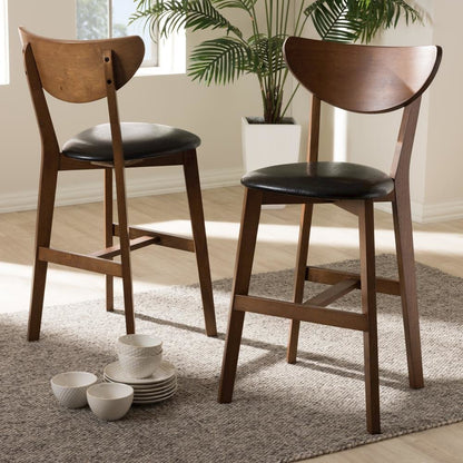 Leather Upholstered Walnut Finished Counter Stool (Set of 2)