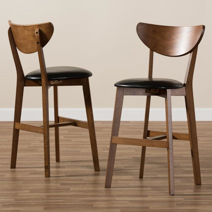 Leather Upholstered Walnut Finished Counter Stool (Set of 2)