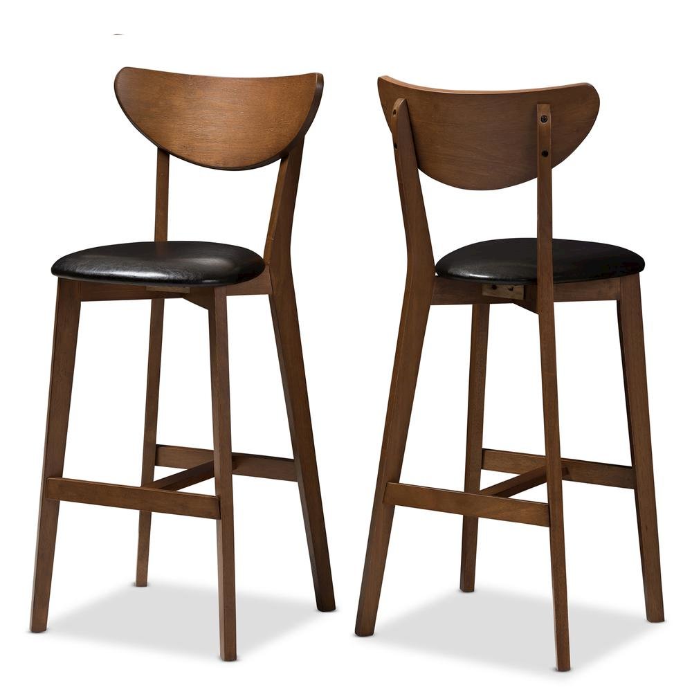 Leather Upholstered Walnut Finished Bar Stool (Set of 2)