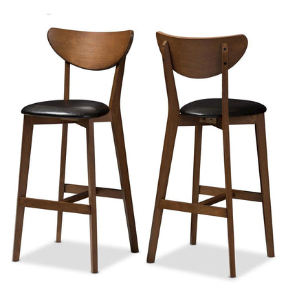 Leather Upholstered Walnut Finished Bar Stool (Set of 2)