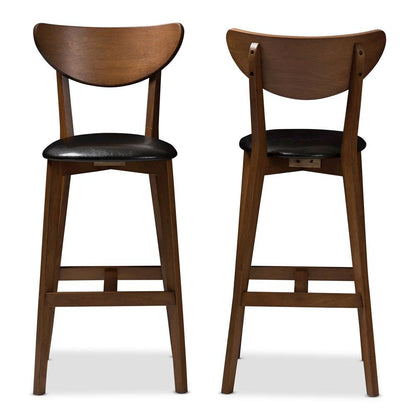 Leather Upholstered Walnut Finished Bar Stool (Set of 2)