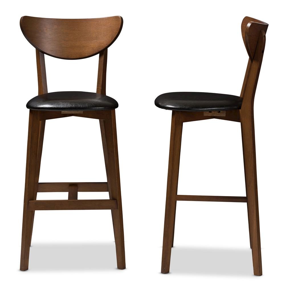 Leather Upholstered Walnut Finished Bar Stool (Set of 2)