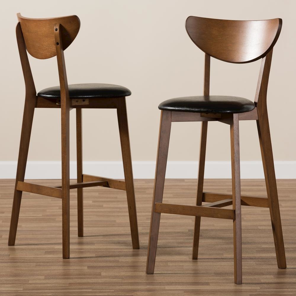 Leather Upholstered Walnut Finished Bar Stool (Set of 2)