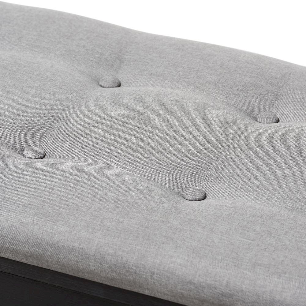 Espresso Finished Grey Fabric Upholstered Cushioned Entryway Bench