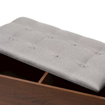 Wood Entryway Storage Grey Fabric Cushioned Bench Shoe Rack Cabinet Organizer
