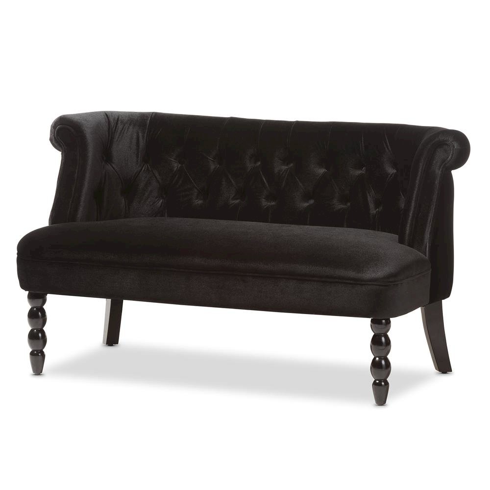 Black Velvet Fabric Upholstered 2-seater Loveseat