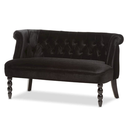 Black Velvet Fabric Upholstered 2-seater Loveseat