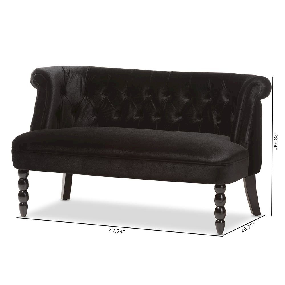 Black Velvet Fabric Upholstered 2-seater Loveseat