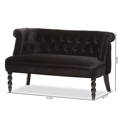 Black Velvet Fabric Upholstered 2-seater Loveseat