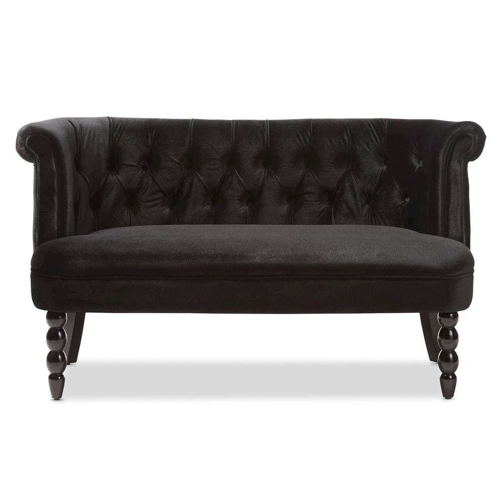 Black Velvet Fabric Upholstered 2-seater Loveseat