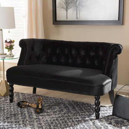 Black Velvet Fabric Upholstered 2-seater Loveseat