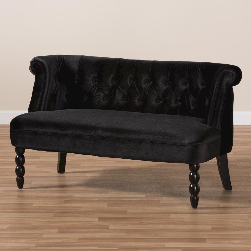 Black Velvet Fabric Upholstered 2-seater Loveseat
