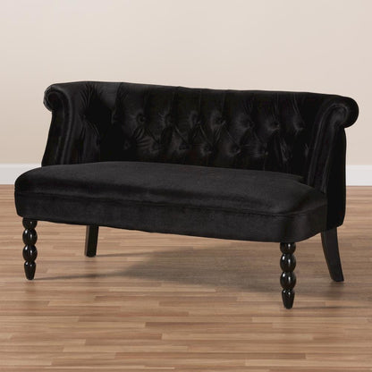 Black Velvet Fabric Upholstered 2-seater Loveseat