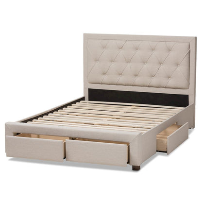 Light Beige Fabric Upholstered Queen Size Storage Bed