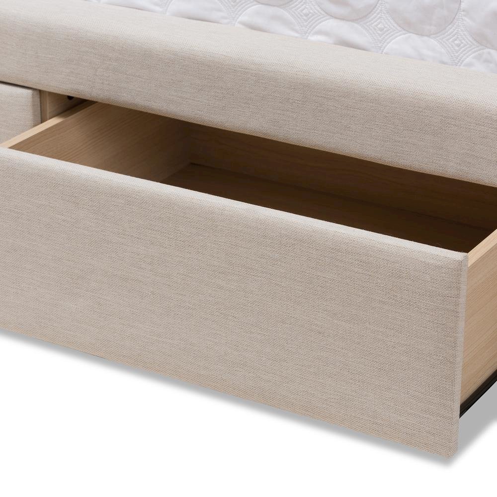 Light Beige Fabric Upholstered Queen Size Storage Bed