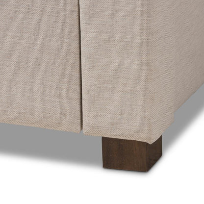 Light Beige Fabric Upholstered Queen Size Storage Bed