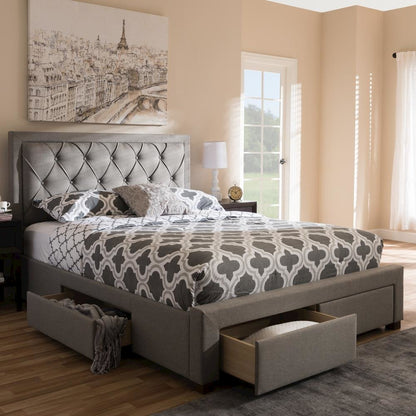 Light Grey Fabric Upholstered Queen Size Storage Bed
