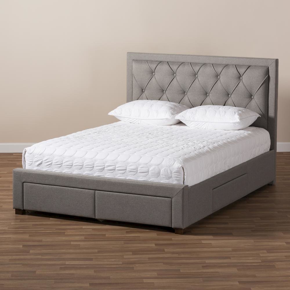 Light Grey Fabric Upholstered Queen Size Storage Bed