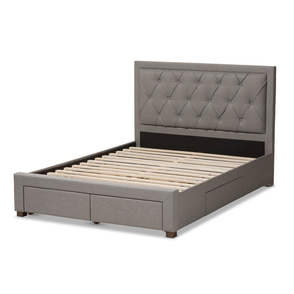 Light Grey Fabric Upholstered Queen Size Storage Bed