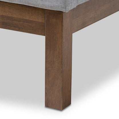 Greyish Beige Fabric Upholstered Walnut-Finished Twin Sized Platform Bed