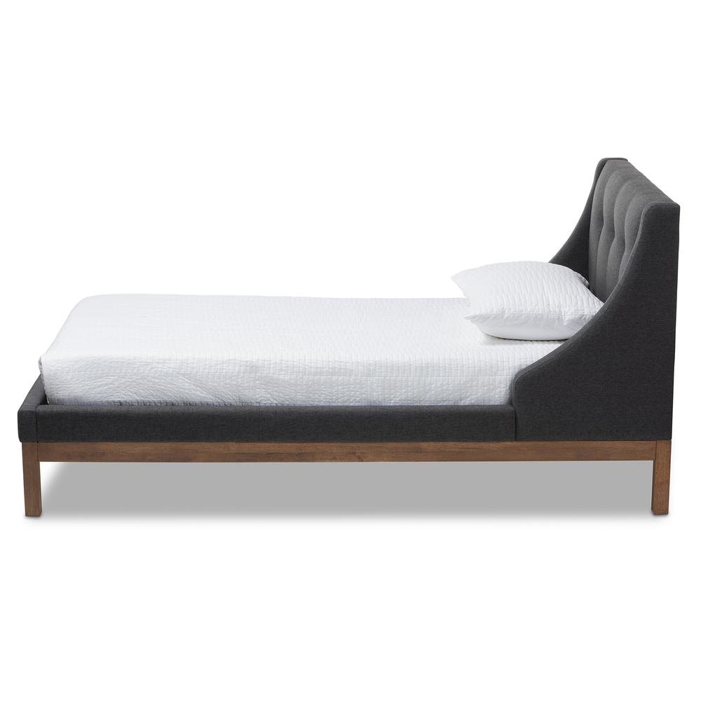 Dark Grey Fabric Upholstered Walnut-Finished Twin Sized Platform Bed
