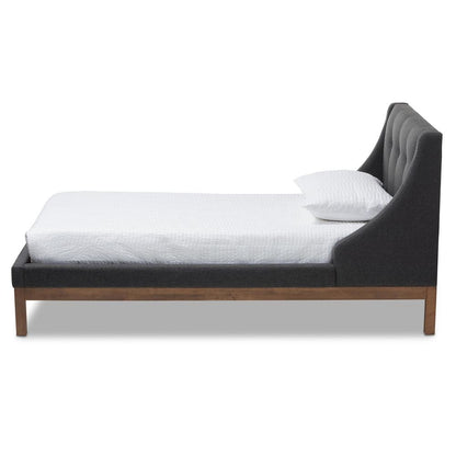 Dark Grey Fabric Upholstered Walnut-Finished Twin Sized Platform Bed