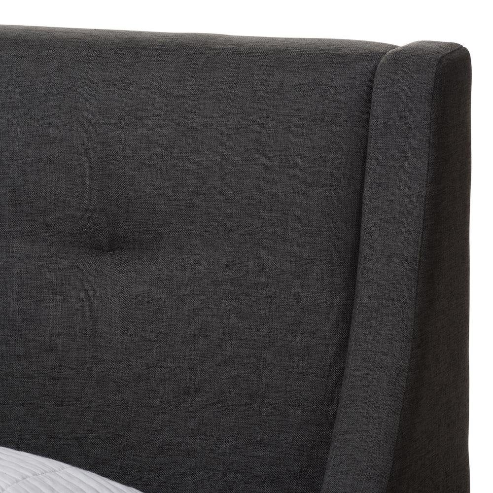 Dark Grey Fabric Upholstered Walnut-Finished Twin Sized Platform Bed