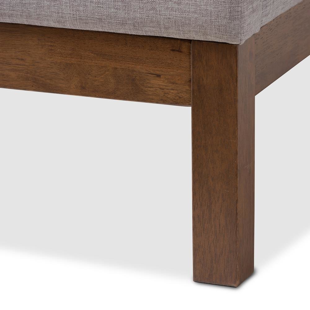 Greyish Beige Fabric Upholstered Walnut-Finished Full Sized Platform Bed