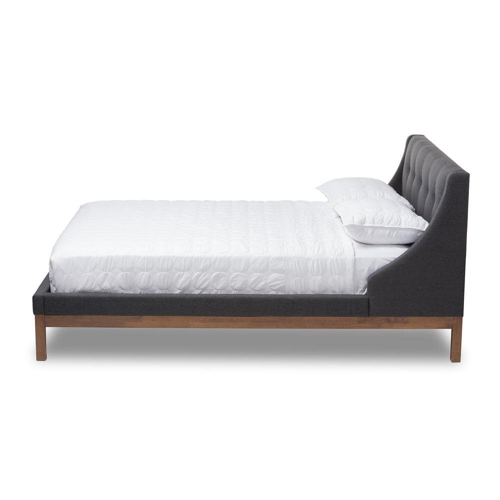 Dark Grey Fabric Upholstered Walnut-Finished Full Sized Platform Bed
