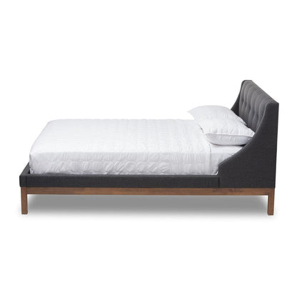 Dark Grey Fabric Upholstered Walnut-Finished Full Sized Platform Bed