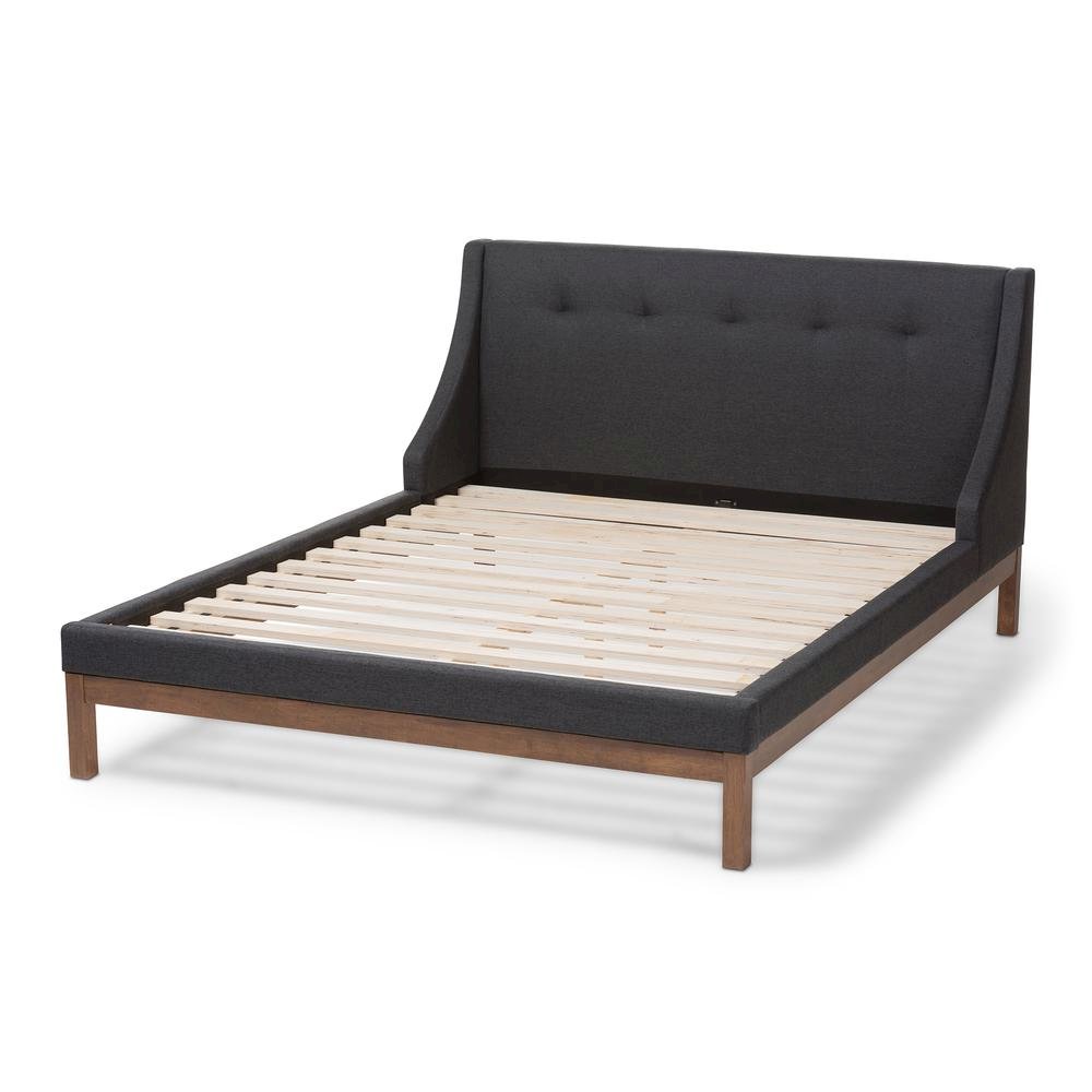 Dark Grey Fabric Upholstered Walnut-Finished Full Sized Platform Bed