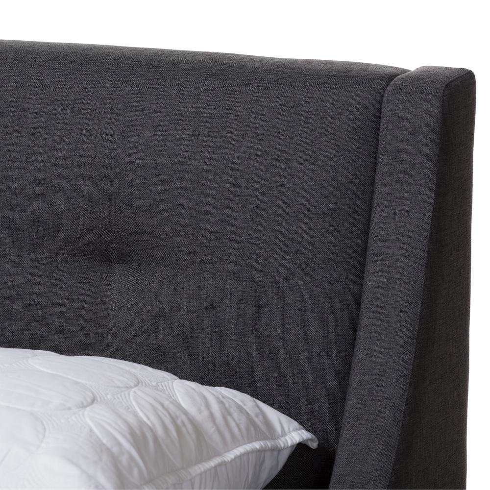 Dark Grey Fabric Upholstered Walnut-Finished Full Sized Platform Bed