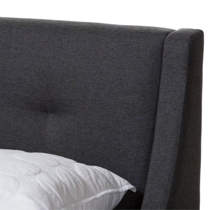 Dark Grey Fabric Upholstered Walnut-Finished Full Sized Platform Bed