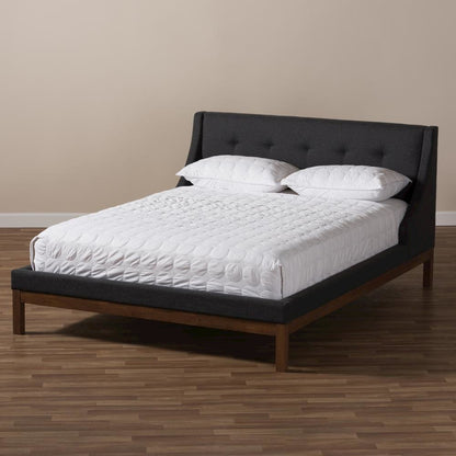 Dark Grey Fabric Upholstered Walnut-Finished Full Sized Platform Bed