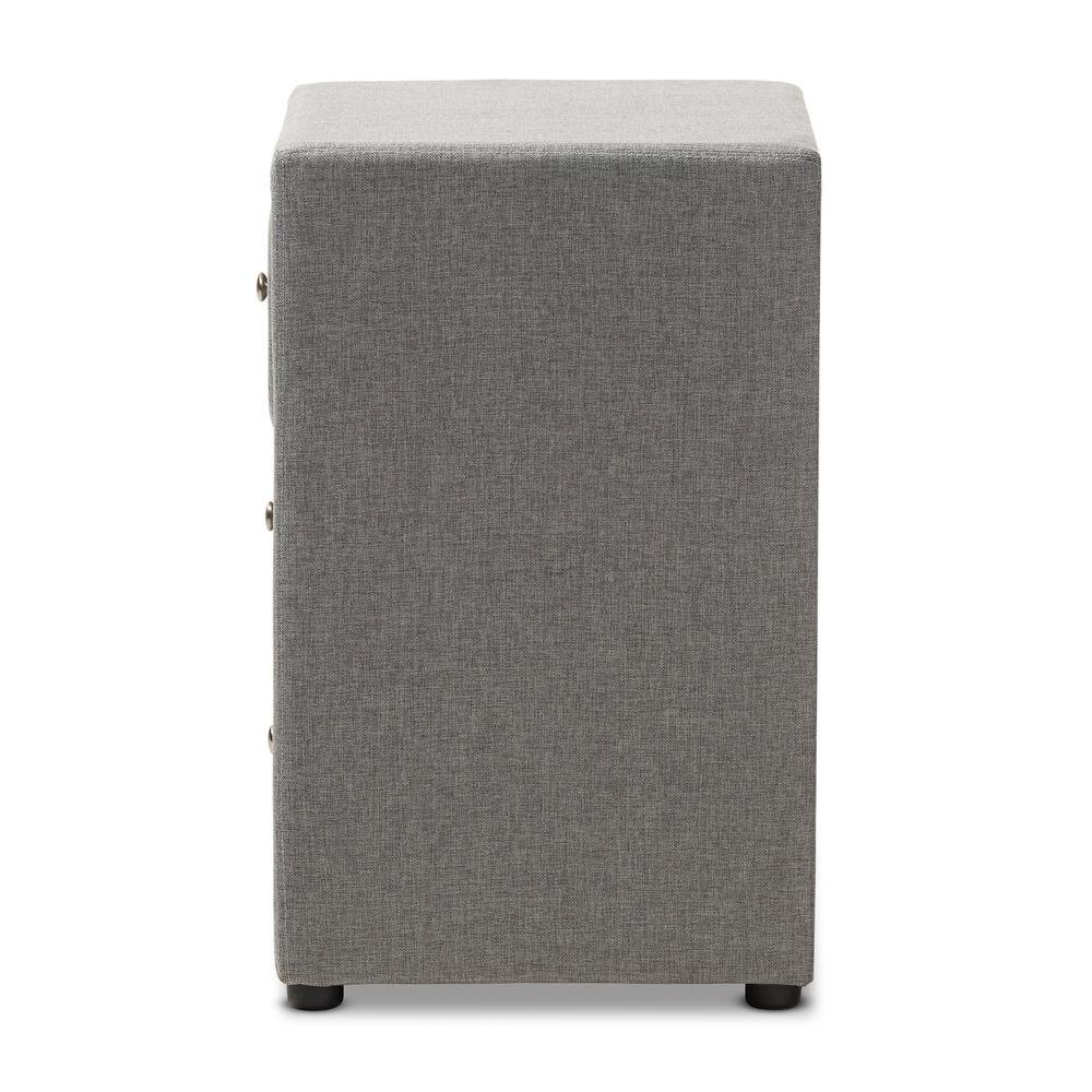 Tessa Modern and Contemporary Grey Fabric Upholstered 3-Drawer Nightstand