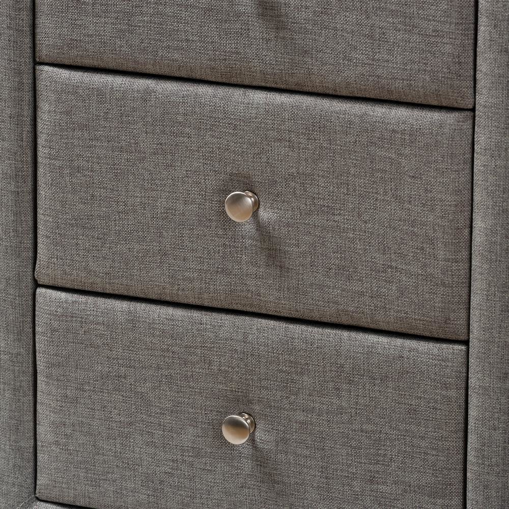 Tessa Modern and Contemporary Grey Fabric Upholstered 3-Drawer Nightstand
