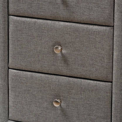 Tessa Modern and Contemporary Grey Fabric Upholstered 3-Drawer Nightstand