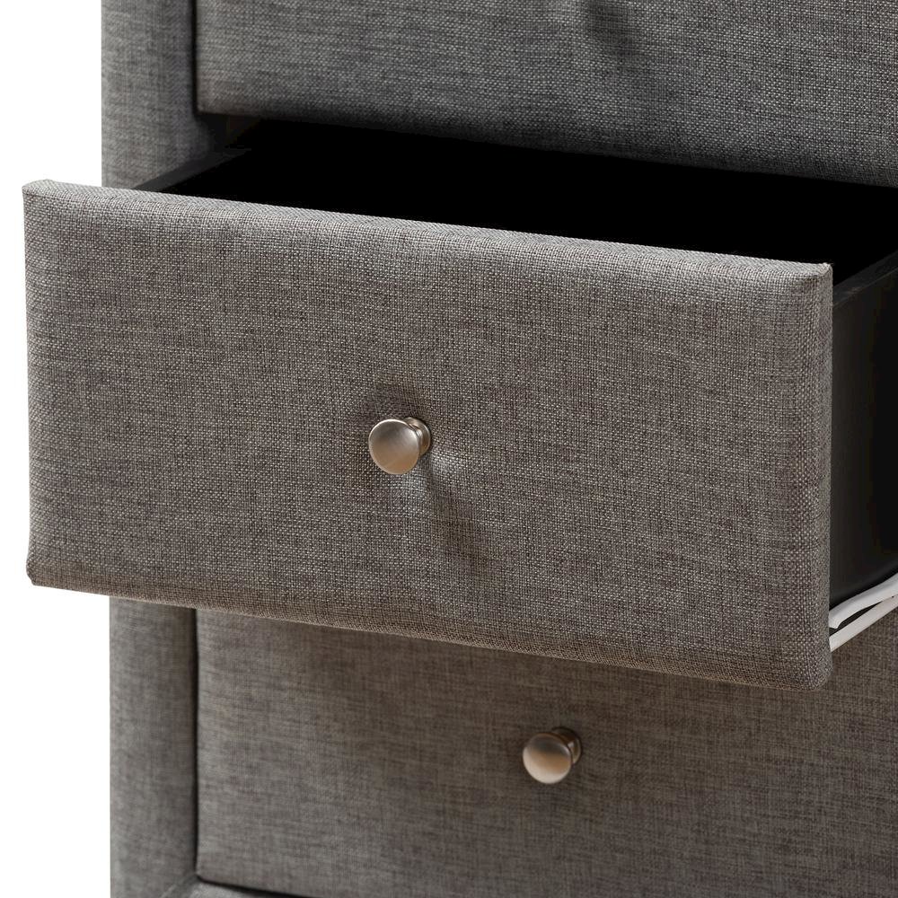 Tessa Modern and Contemporary Grey Fabric Upholstered 3-Drawer Nightstand