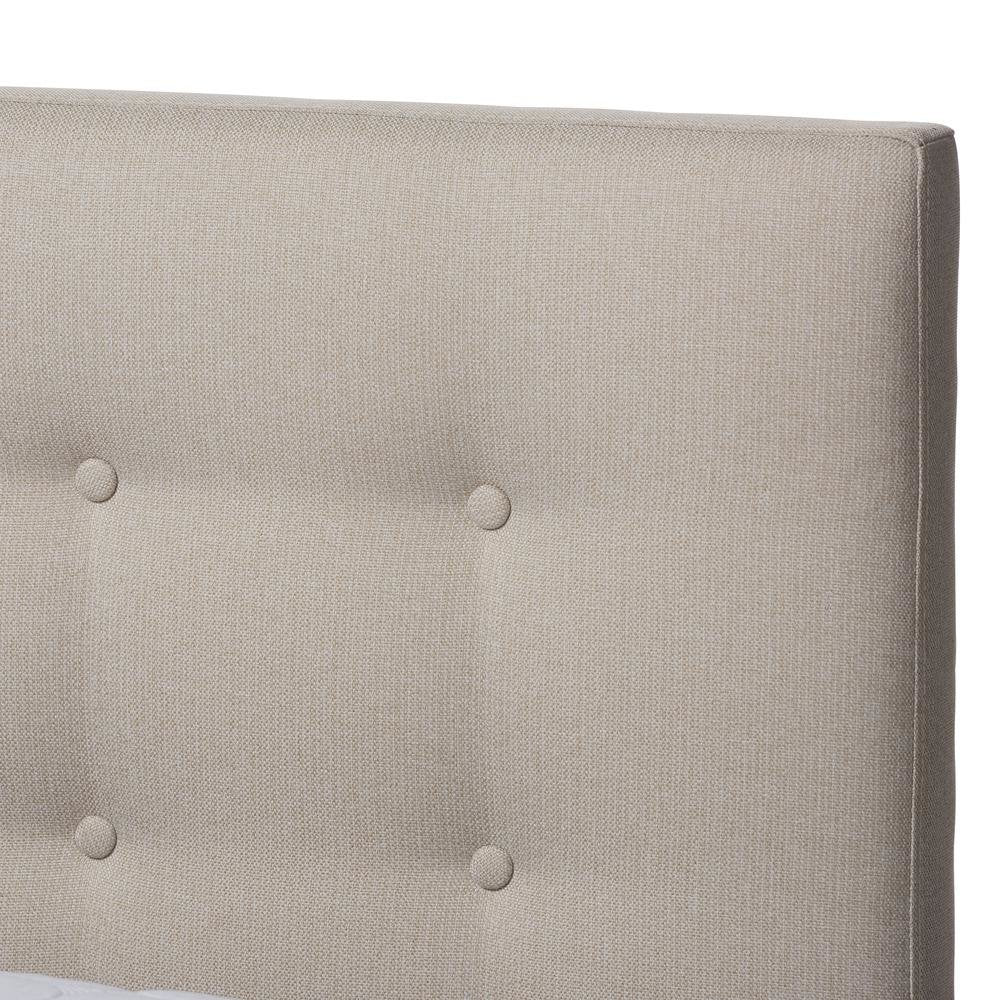 Light Beige Fabric Upholstered Walnut Wood King Size Platform Bed