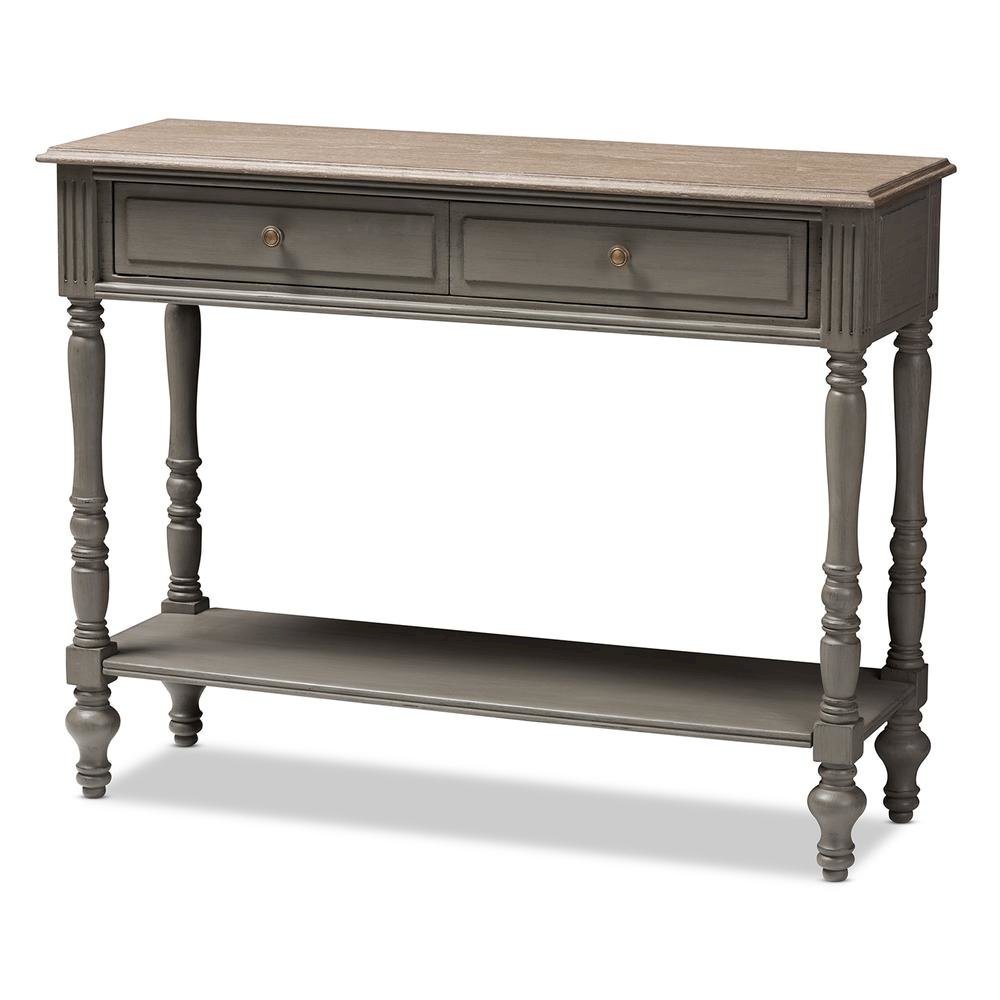 Noemie Country Cottage Farmhouse Brown Finished 2-Drawer Console Table