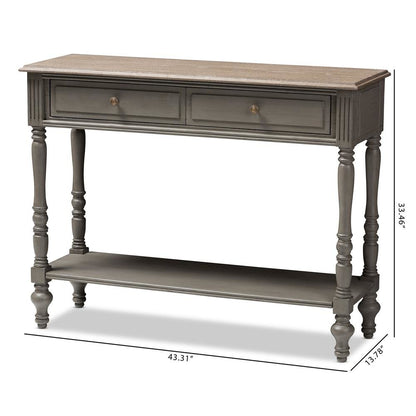 Noemie Country Cottage Farmhouse Brown Finished 2-Drawer Console Table