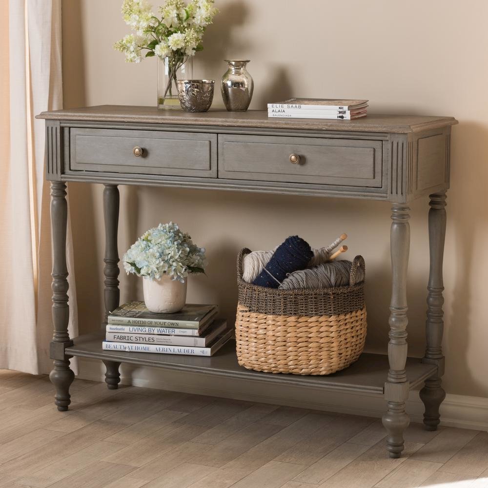 Noemie Country Cottage Farmhouse Brown Finished 2-Drawer Console Table