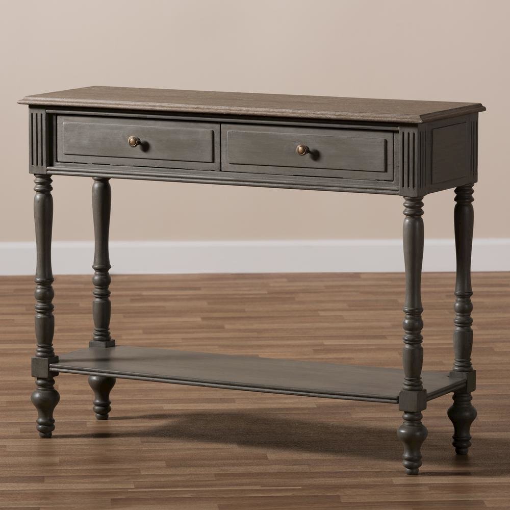 Noemie Country Cottage Farmhouse Brown Finished 2-Drawer Console Table