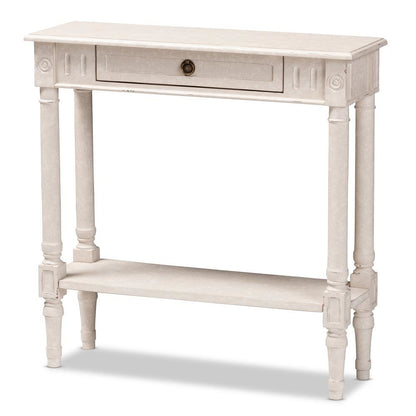 Ariella Country Cottage Farmhouse Whitewashed 1-Drawer Console Table