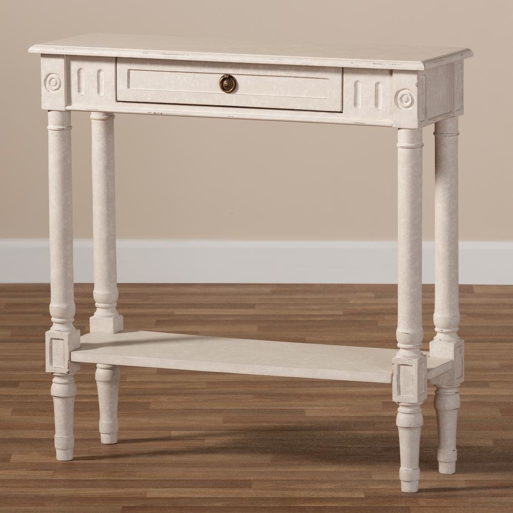 Ariella Country Cottage Farmhouse Whitewashed 1-Drawer Console Table